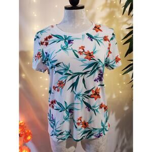 Forever 21 Women's L Tropical Floral Crewneck T-Shirt Casual Top Vacation Summer